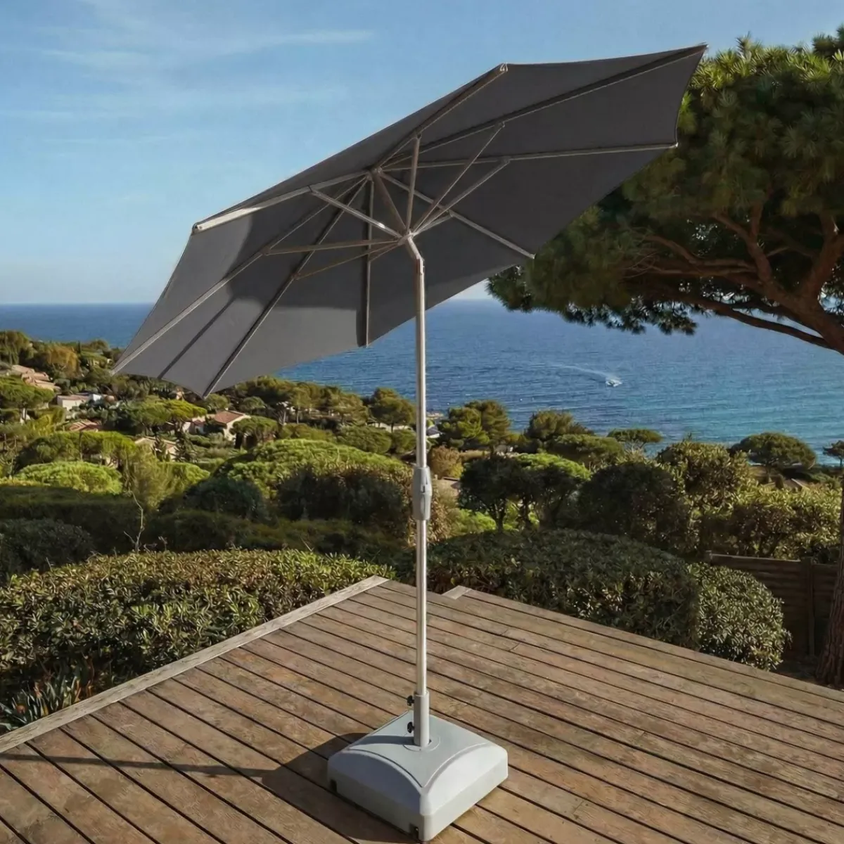 MOBELLIA Ombrelloni Da Giardino-Ombrellone rotondo in alluminio (D3,3 m) Elyra Metallizzato brillante e Antracite