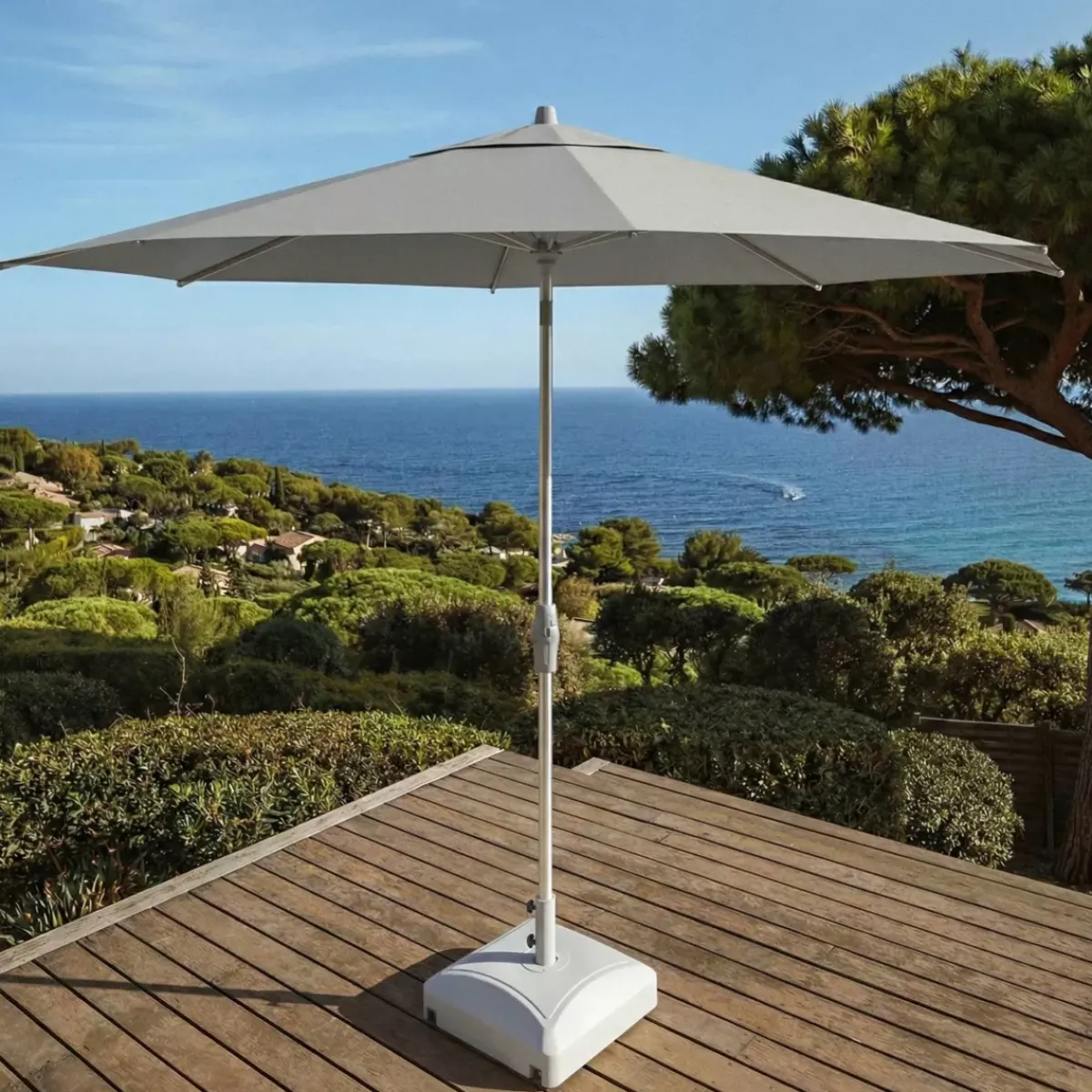 MOBELLIA Ombrelloni Da Giardino-Ombrellone rotondo in alluminio (D3,3 m) Elyra Metallizzato brillante e Grigio