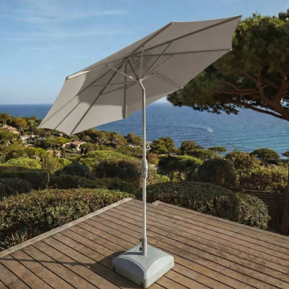 MOBELLIA Ombrelloni Da Giardino-Ombrellone rotondo in alluminio (D3,3 m) Elyra Metallizzato brillante e Grigio
