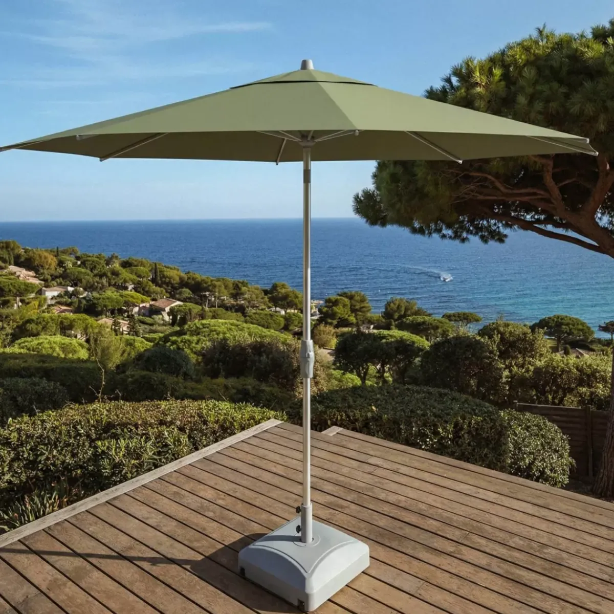 MOBELLIA Ombrelloni Da Giardino-Ombrellone rotondo in alluminio (D3,3 m) Elyra Metallizzato brillante e Verde oliva