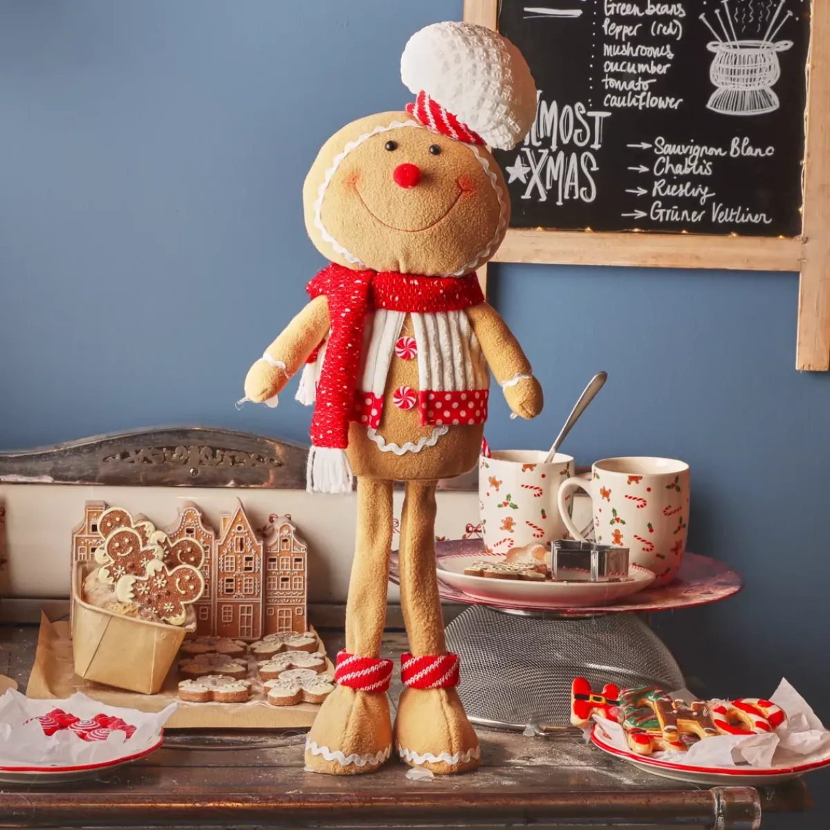 KAEMINGK Babbo Natale Animali E Personaggi-Omino di pan di zenzero in piedi (H57 cm) Camille sciarpa Rossa