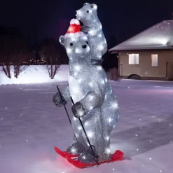 EMINZA Oggetti Decorativi E Illuminati|Babbo Natale Animali E Personaggi-Orsi polari luminosi 100 LED (H69 cm) Grizzly sugli sci Grigio e
