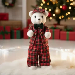 KOOPMAN Babbo Natale Animali E Personaggi-Orso di Natale (H52 cm) Teddy a quadri tartan