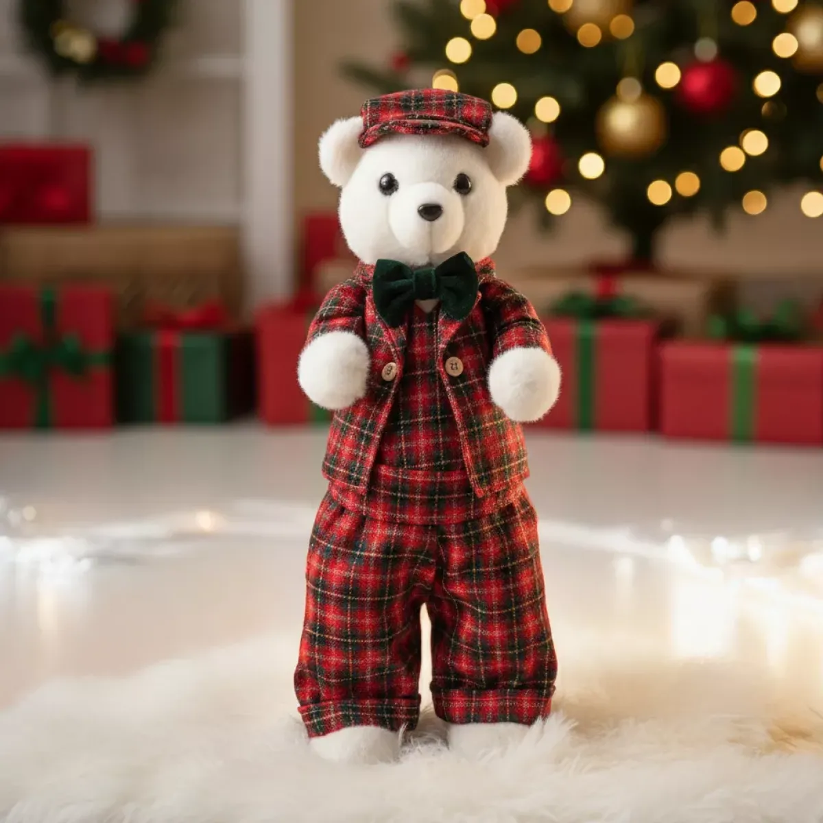 KOOPMAN Babbo Natale Animali E Personaggi-Orso di Natale (H52 cm) Teddy a quadri tartan