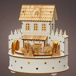 KAEMINGK Villaggio Di Natale In Legno-Paese di Natale in legno luminoso e musicale a pile (H19 cm) Casa di famiglia