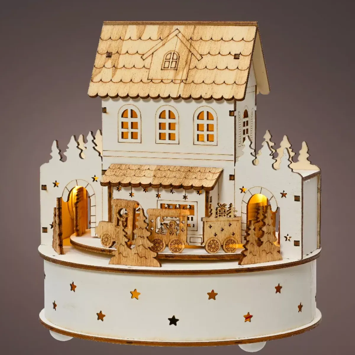 KAEMINGK Villaggio Di Natale In Legno-Paese di Natale in legno luminoso e musicale a pile (H19 cm) Casa di famiglia