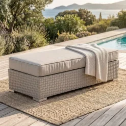 Panca in resina intrecciata 2 posti Palma Grigio e tortora