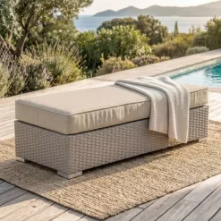 Panca in resina intrecciata 2 posti Palma Grigio e beige