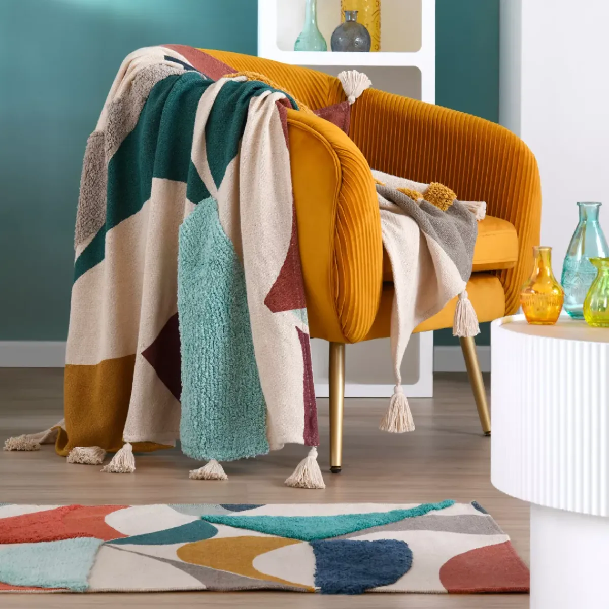 STOF Plaid E Teli Copritutto-Plaid in cotone riciclato (125 x 150 cm) Blokken
