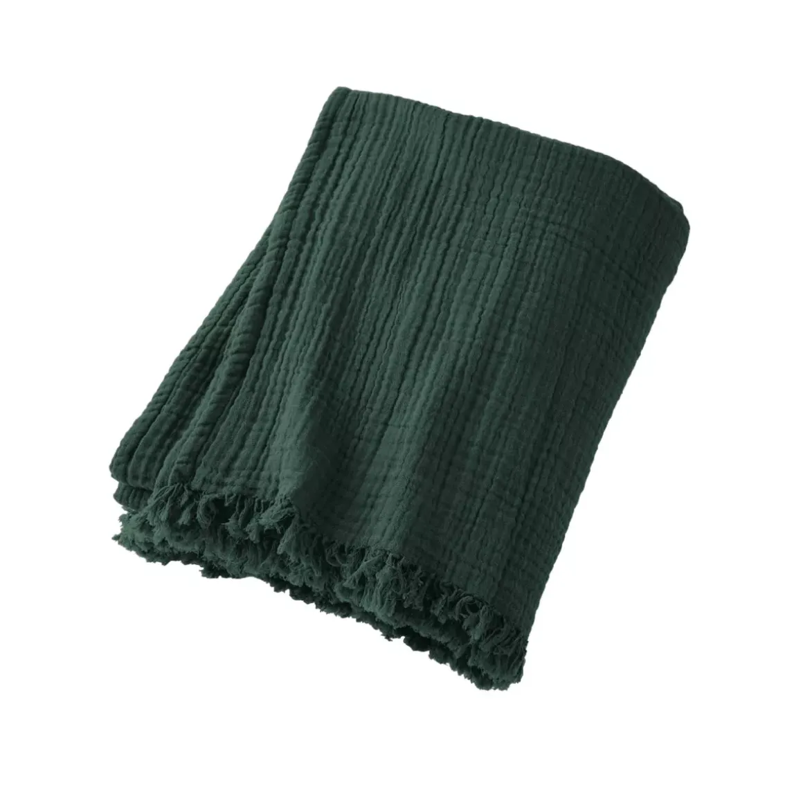 Plaid in garza di cotone (180 x 220 cm) Gaïa Verde abete