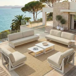 Poltrona da giardino in alluminio Long Beach Bianco cenere e beige