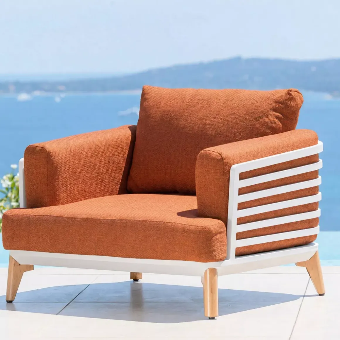 Poltrona da giardino in alluminio Monte Carlo Bianco e terracotta