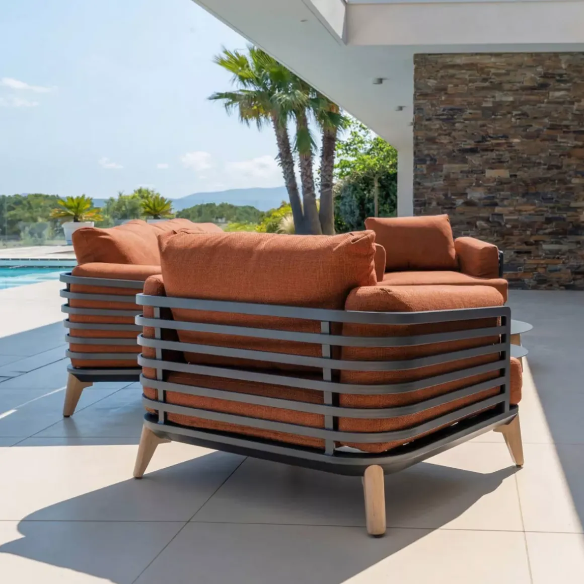 Poltrona da giardino in alluminio Monte Carlo Grigio antracite e terracotta