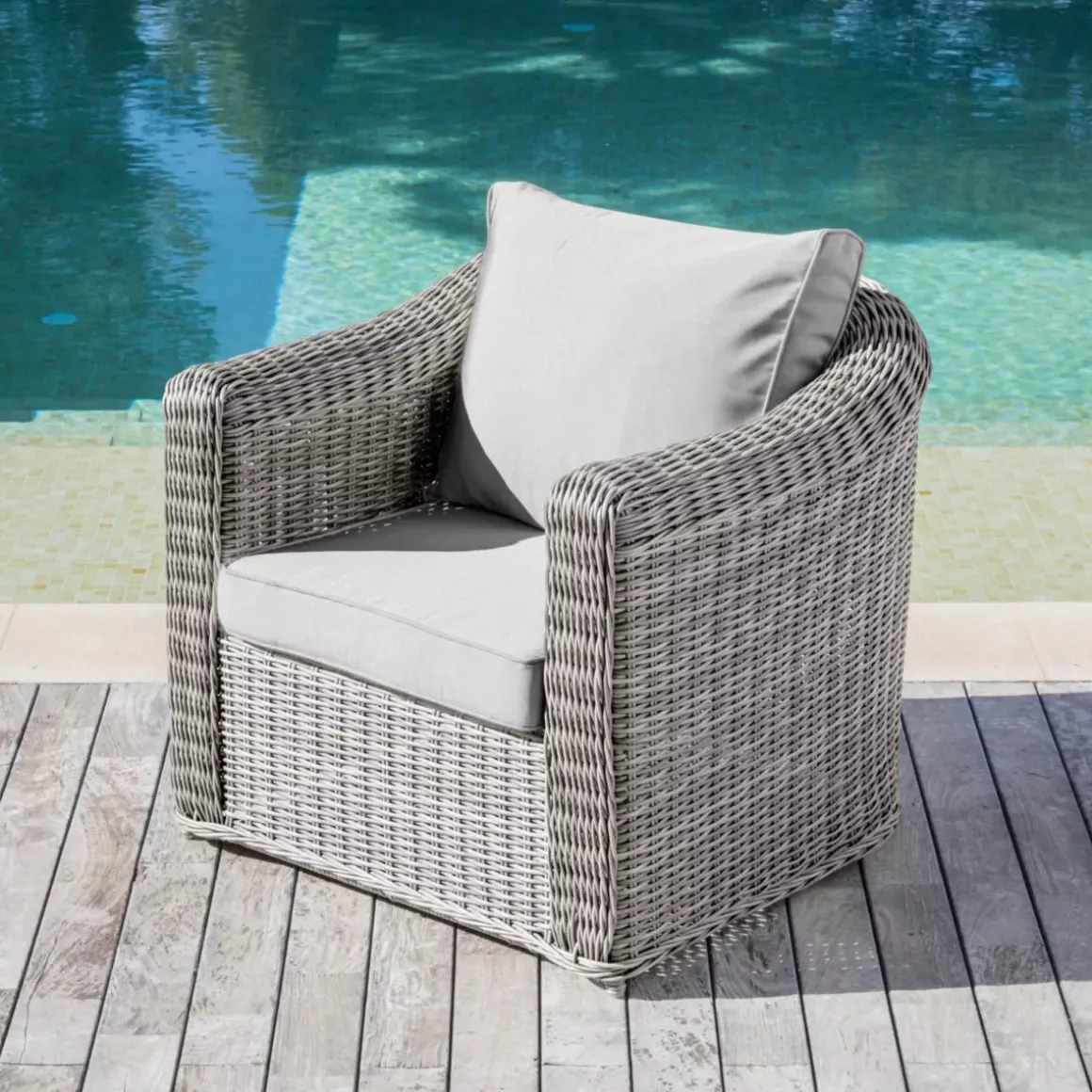 Poltrona da giardino in resina intrecciata Calvi Grigio chiaro