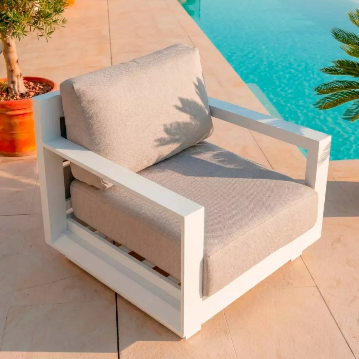 Poltrona da giardino relax in alluminio Elba Bianco e tortora