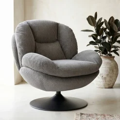 Poltrone-Poltrona girevole in velluto a coste (seduta 46 cm) Lomy
