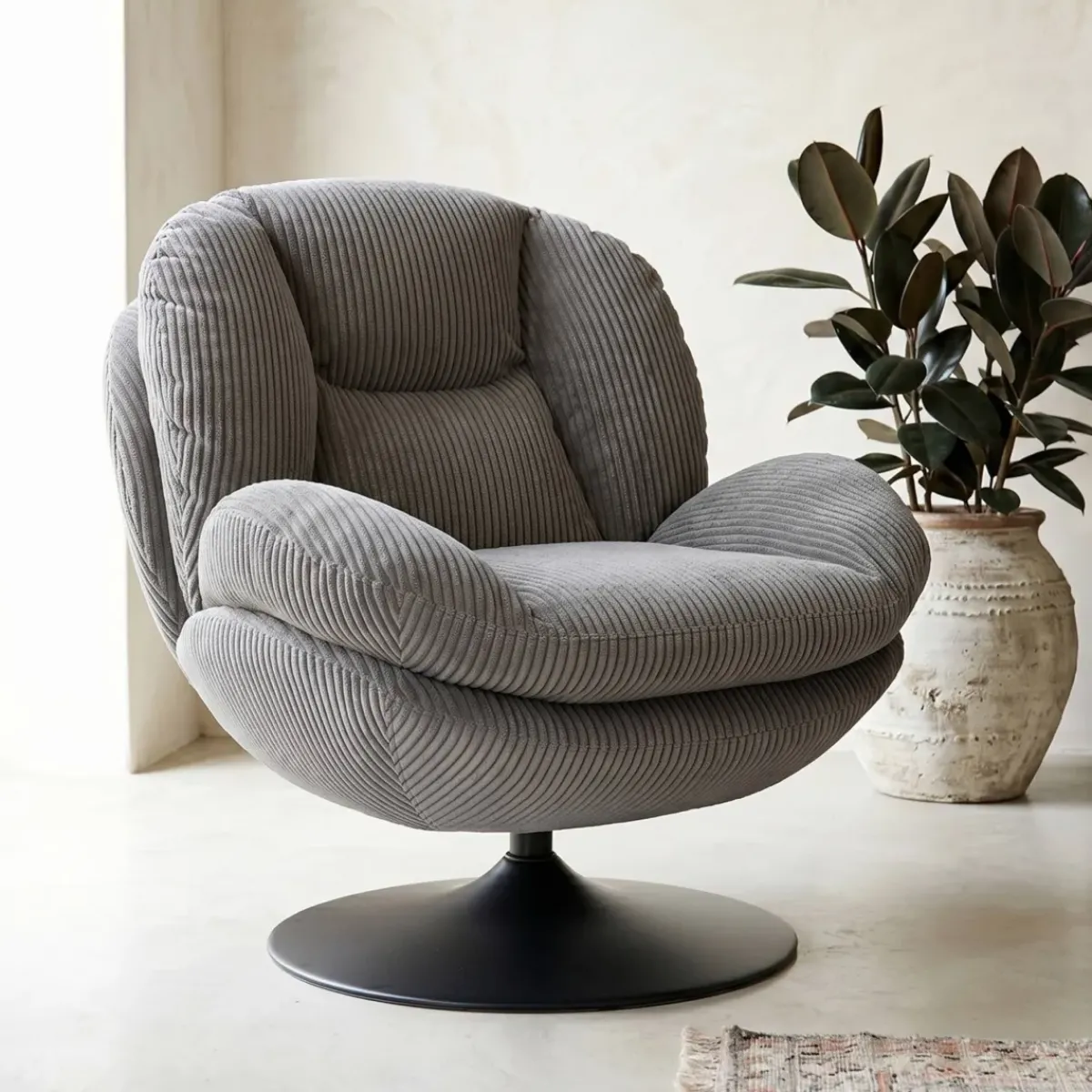 Poltrone-Poltrona girevole in velluto a coste (seduta 46 cm) Lomy