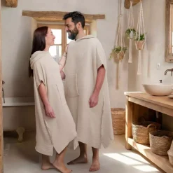 Poncho adulto in garza di cotone L/XL Gaïa Beige