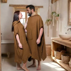 Poncho adulto in garza di cotone L/XL Gaïa Camel