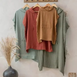 Poncho adulto in garza di cotone S/M Gaïa Verde eucalipto