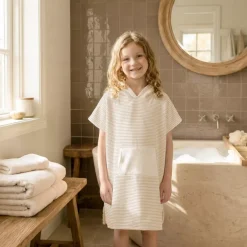 Poncho da bagno per bambini in cotone e spugna 6/10 anni Marina Beige