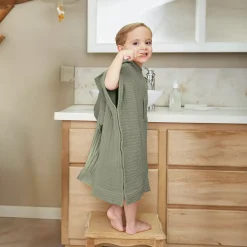 Poncho da bagno per bambini in garza di cotone 6/10 anni Gaïa Verde rosmarino
