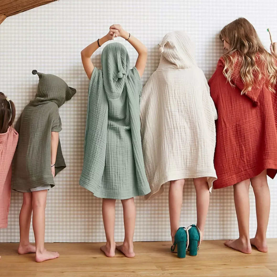 Poncho da bagno per bambini in Garza di cotone 2/5 anni Gaia Verde eucalipto
