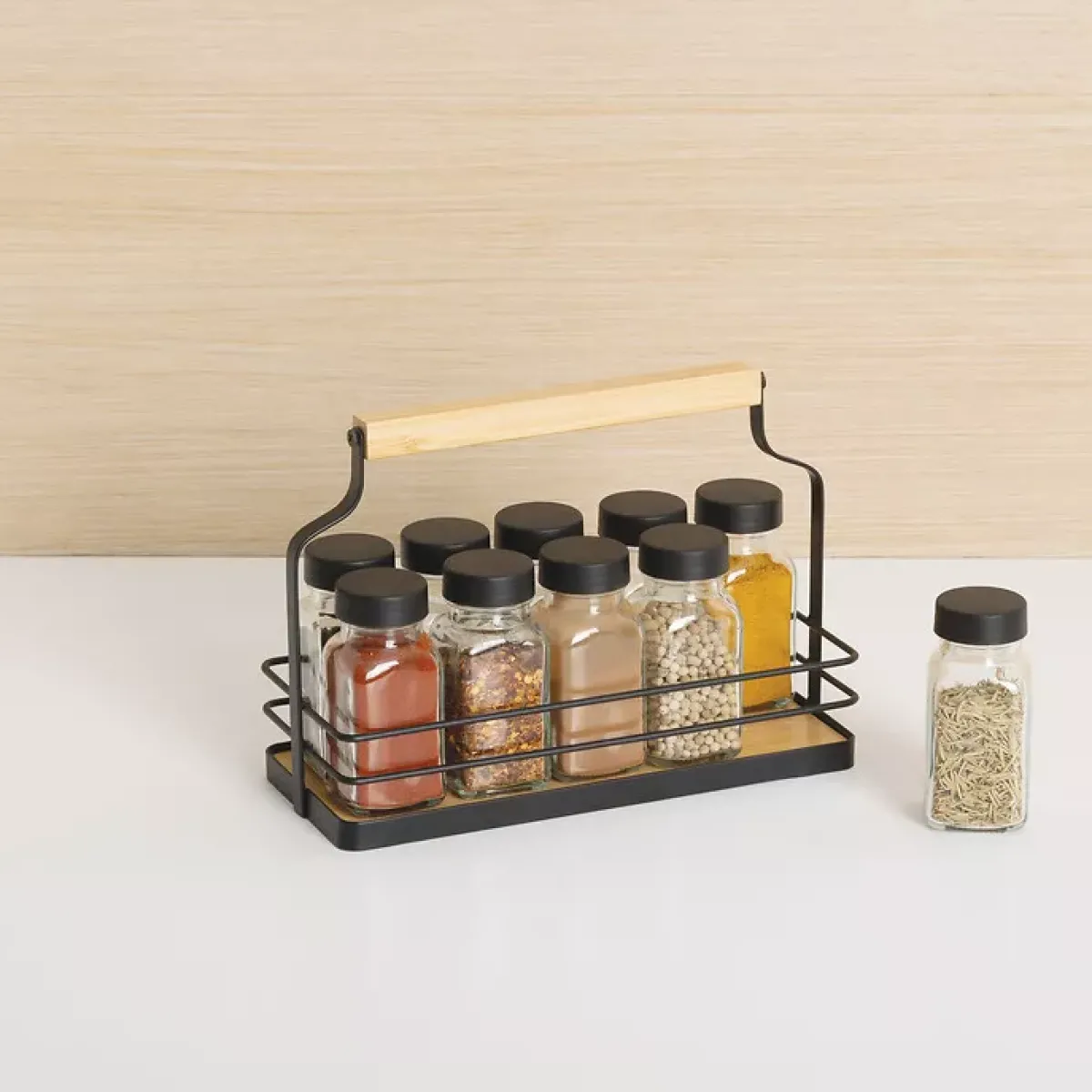 5 Five Simply Smart Cesti E Scatole Portaoggetti-Portaspezie con 10 barattoli (21 x 9 x H16 cm) Easy kitchen