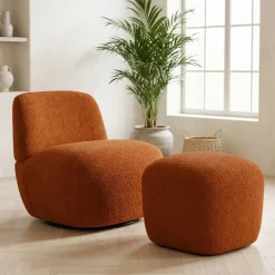 Pouf in bouclé (H43 cm) Nyxor Terracotta