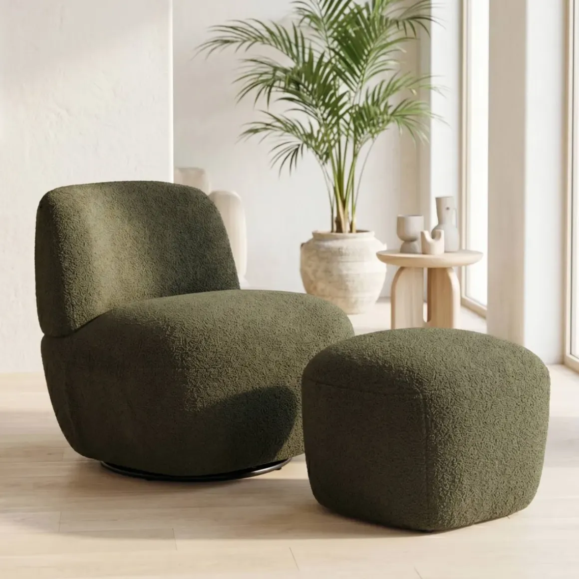 Pouf in bouclé (H43 cm) Nyxor Verde scuro