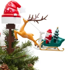 KOOPMAN Puntali Per Albero Di Natale-Puntale di albero di Natale rotante e musicale Cappello di Babbo Natale