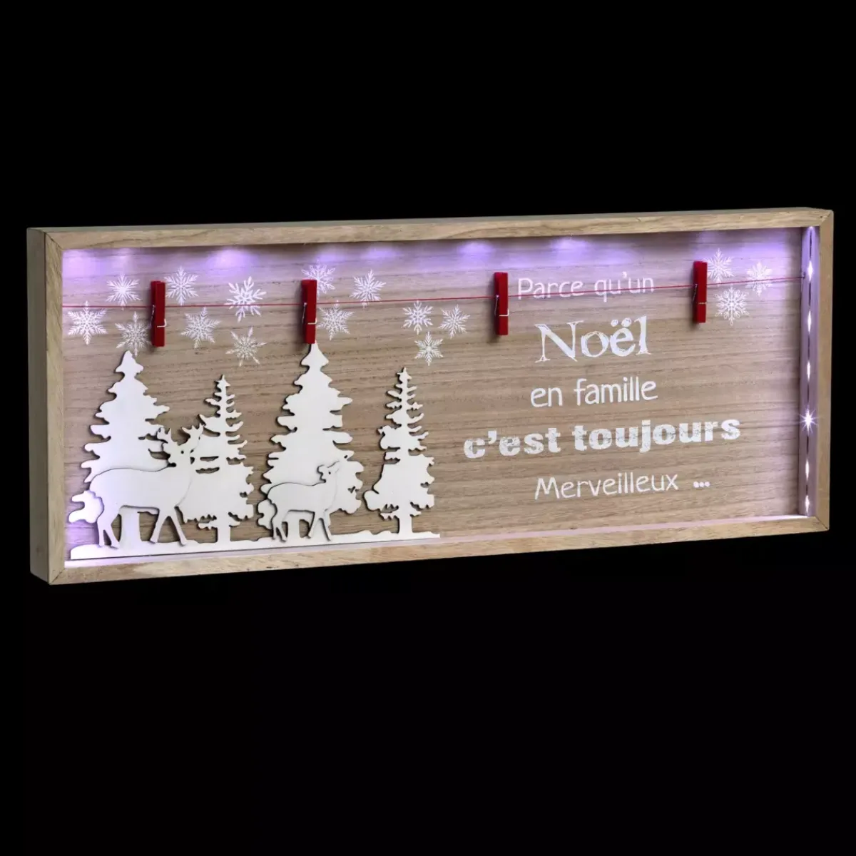 Feeric Lights & Christmas Decorazioni E Oggetti Natalizi|Oggetti Decorativi E Illuminati-Quadro luminoso Natale in famigliale a pile in legno da posare
