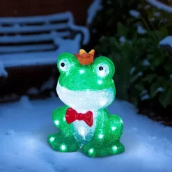 EMINZA Oggetti Decorativi E Illuminati|Babbo Natale Animali E Personaggi-Rana luminosa 40 LED (H28 cm) Albert the King Bianco freddo