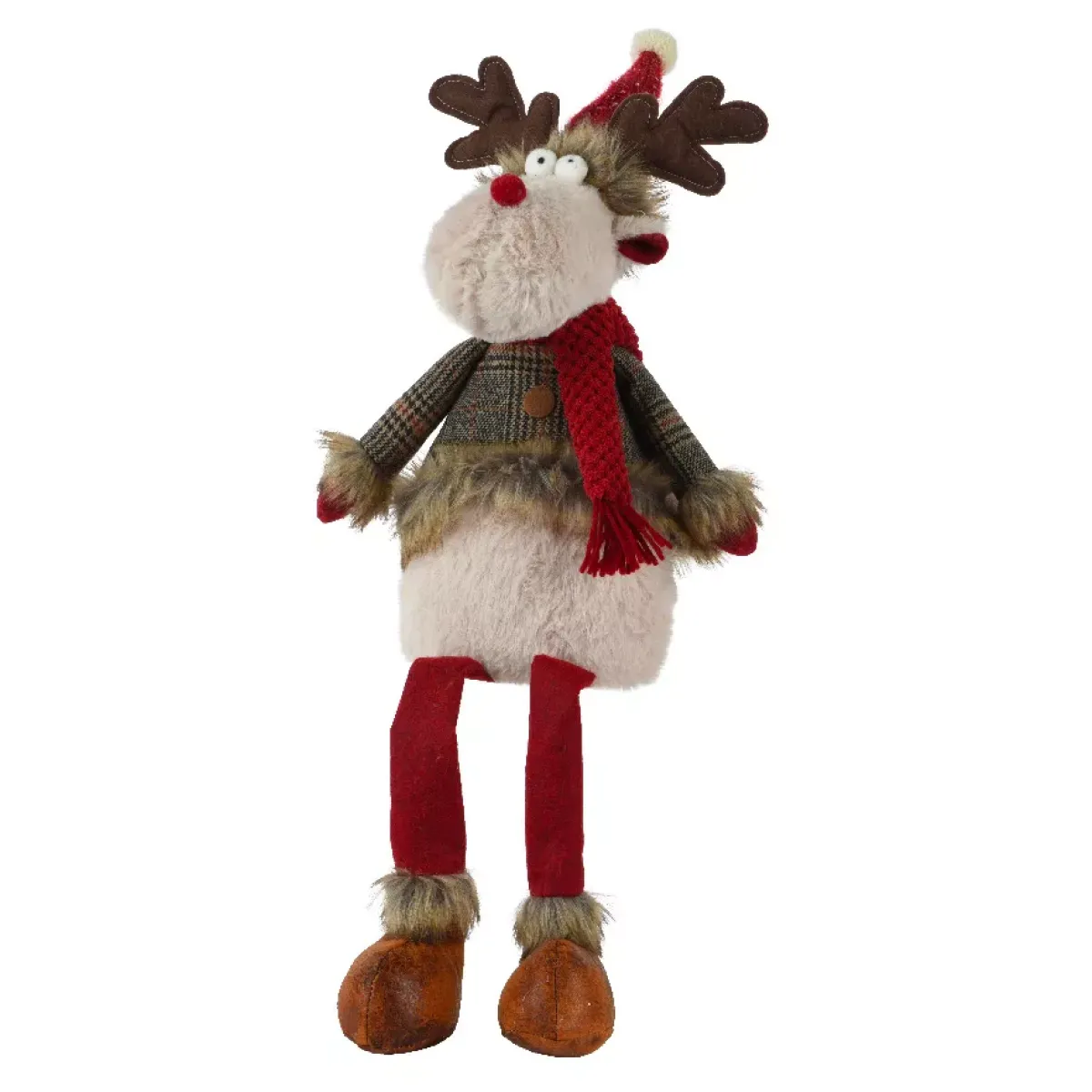 KAEMINGK Babbo Natale Animali E Personaggi-Renna con gambe flessibili (H70 cm) Duncan con sciarpa Rossa