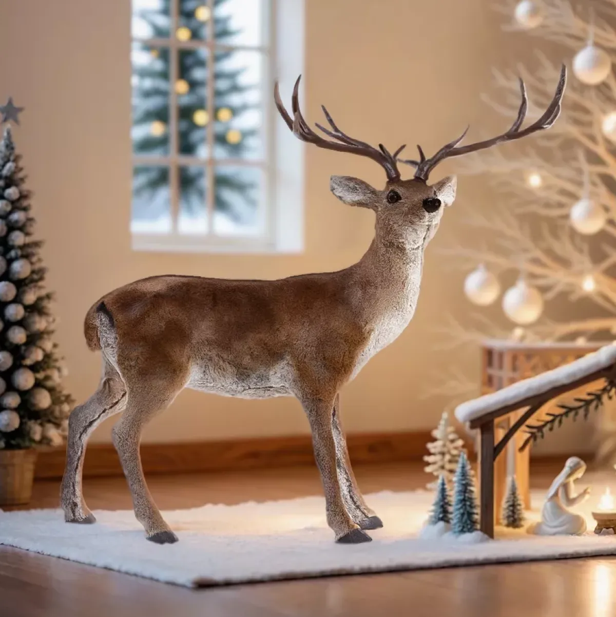 KAEMINGK Babbo Natale Animali E Personaggi|Personaggi E Oggetti Grande Dimensione-Renna di Natale fatta a mano (H92 cm) Hazel Pelliccia Naturale