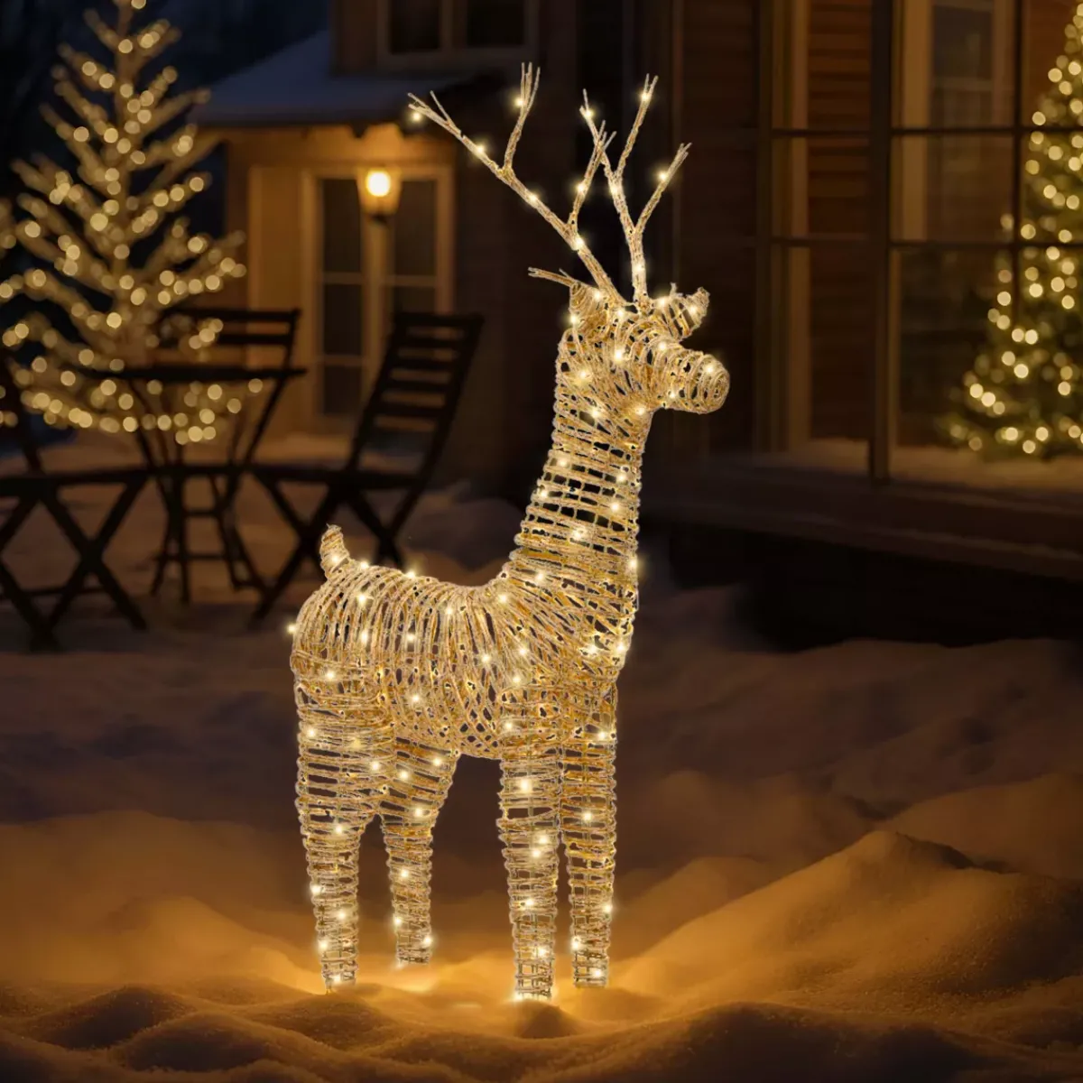 EMINZA Oggetti Decorativi E Illuminati|Babbo Natale Animali E Personaggi-Renna luminosa 360 Micro LED (H104 cm) Resina intrecciata e Bianco caldo