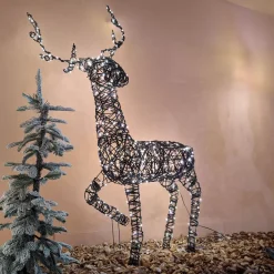 EMINZA Oggetti Decorativi E Illuminati|Personaggi E Oggetti Grande Dimensione-Renna luminosa 360 Micro LED (H124 cm) Resina intrecciata Bianco caldo