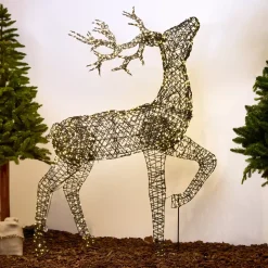 EMINZA Oggetti Decorativi E Illuminati|Personaggi E Oggetti Grande Dimensione-Renna luminoso 1320 Micro LED (H200cm) Glenn in resina intrecciata Bianco caldo