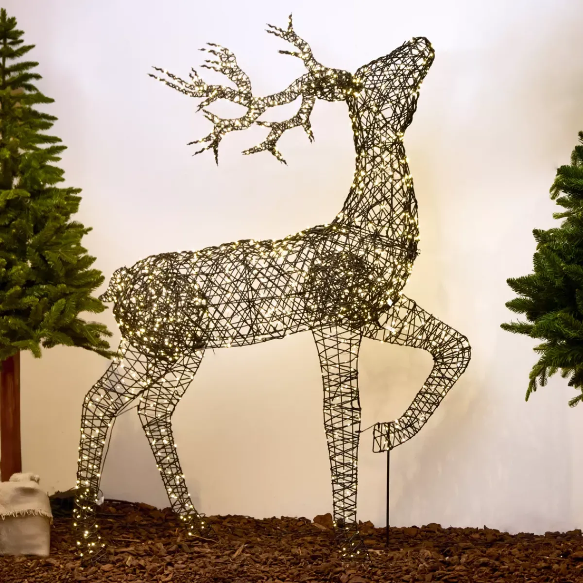 EMINZA Oggetti Decorativi E Illuminati|Personaggi E Oggetti Grande Dimensione-Renna luminoso 1320 Micro LED (H200cm) Glenn in resina intrecciata Bianco caldo