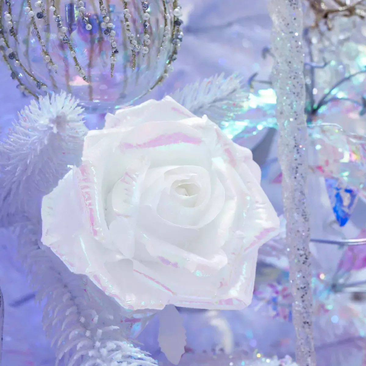 KAEMINGK Addobbi Natalizi-Rosa di Natale su pinza (D12 cm) Ghiaccio iridescente