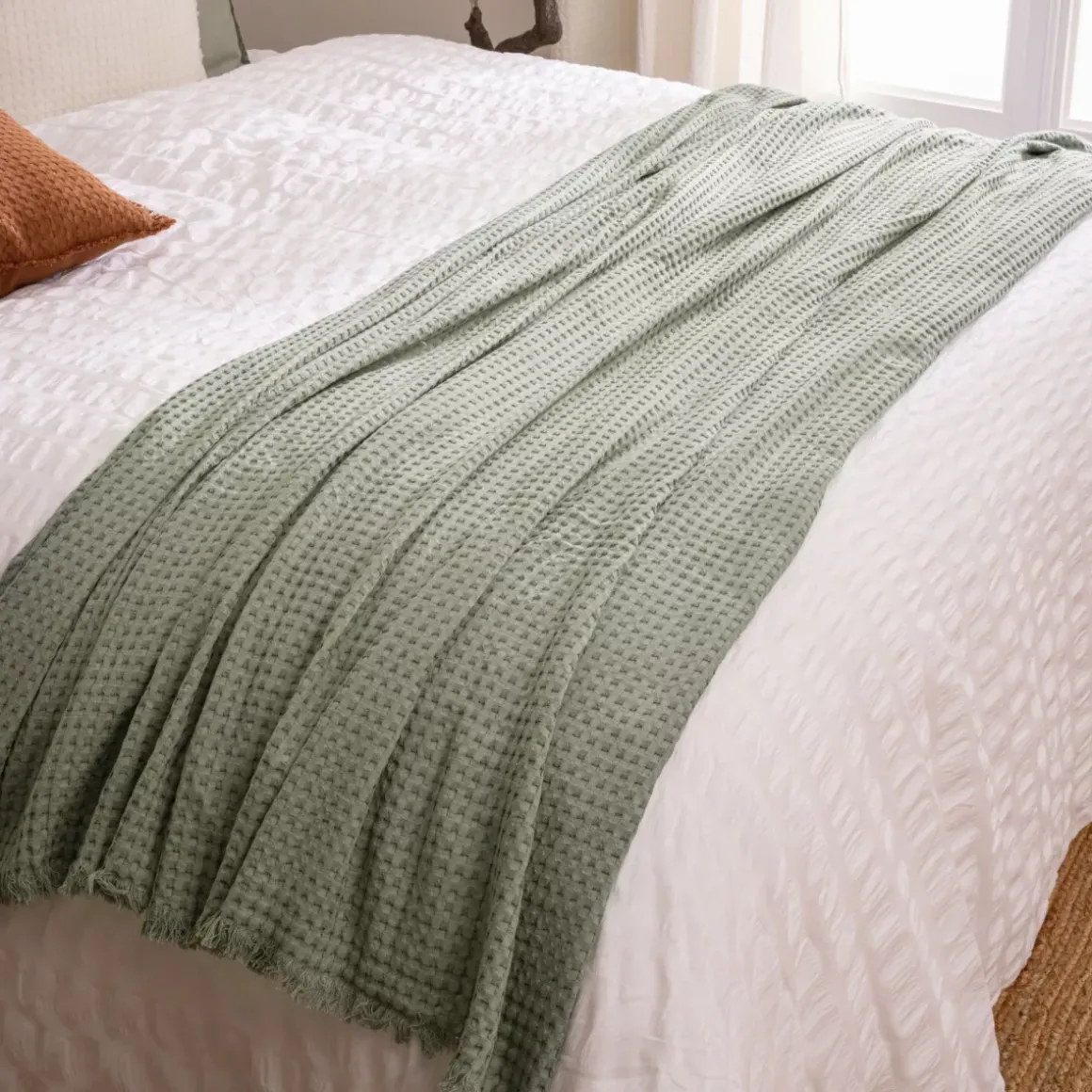 Runner letto cotone (130 x 180 cm) Widdy Verde pallido