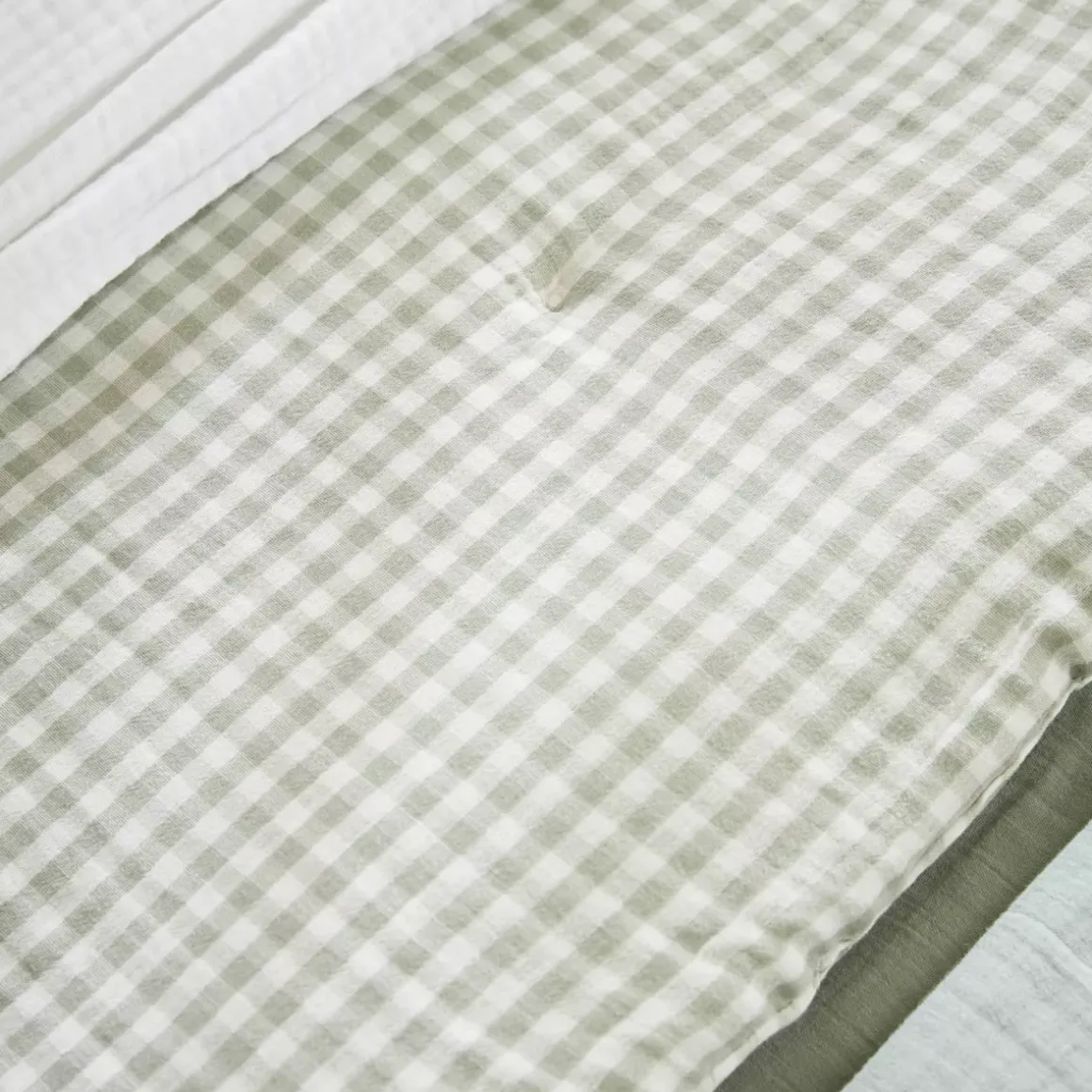 Runner letto garza di cotone (90 x 200 cm) Gaïa vichy Verde eucalipto