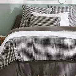 Runner letto in garza di cotone (90 x 200 cm) Gaïa vichy Nero