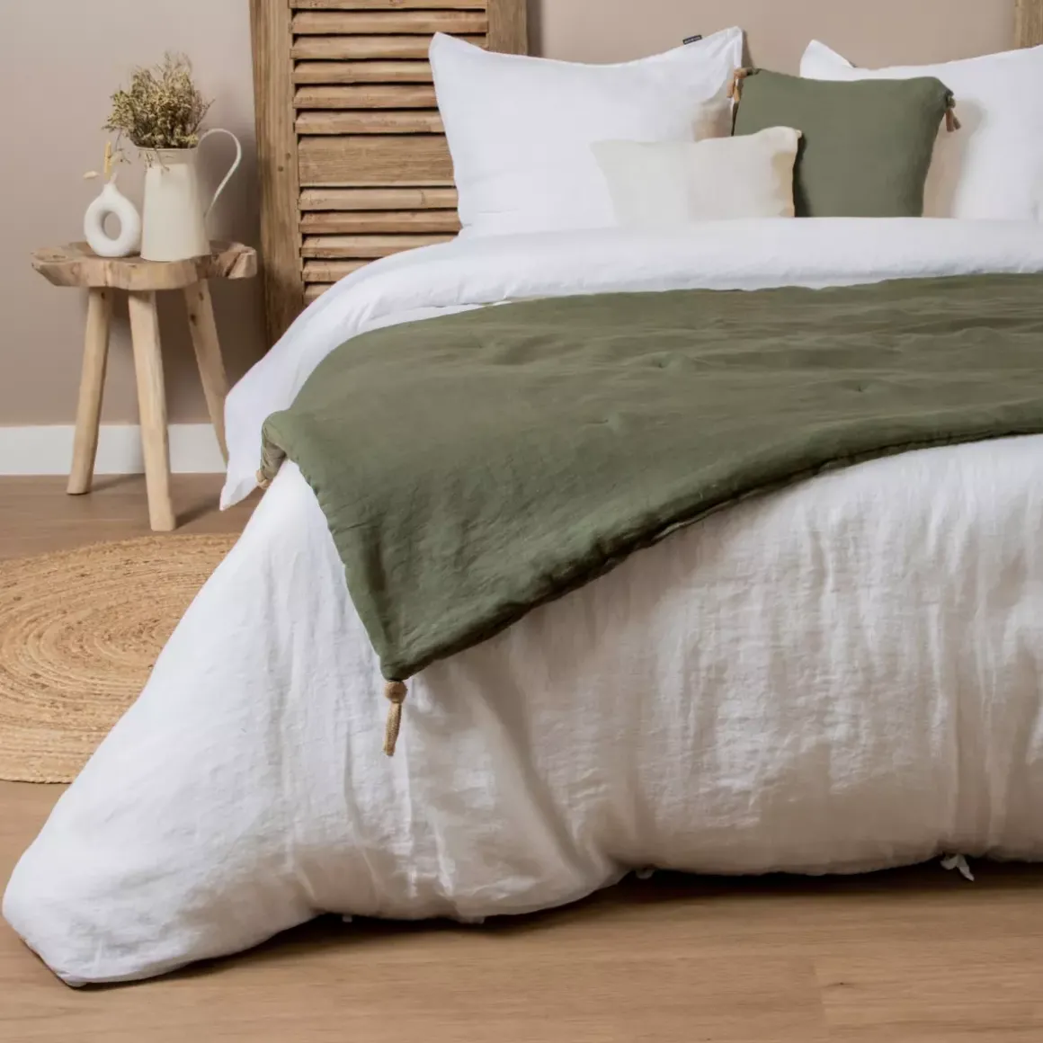 Runner letto lino lavato (90 x 200 cm) Louise Verde rosmarino
