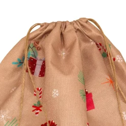 JJA Calza E Berretto E Vestito Di Natale-Sacchetto regalo in juta (H70 cm) Folletto e Babbo Natale Beige