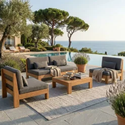 MOBELLIA Salotto Da Giardino-Salotto da giardino acacia 5 posti 4 pezzi Bornéo Grigio