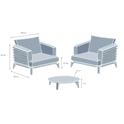 Salotto da giardino alluminio 2 posti 3 pezzi Monte Carlo Bianco e grigio chiaro