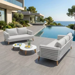 Salotto da giardino alluminio 5 posti 4 pezzi Monte Carlo Bianco e grigio chiaro