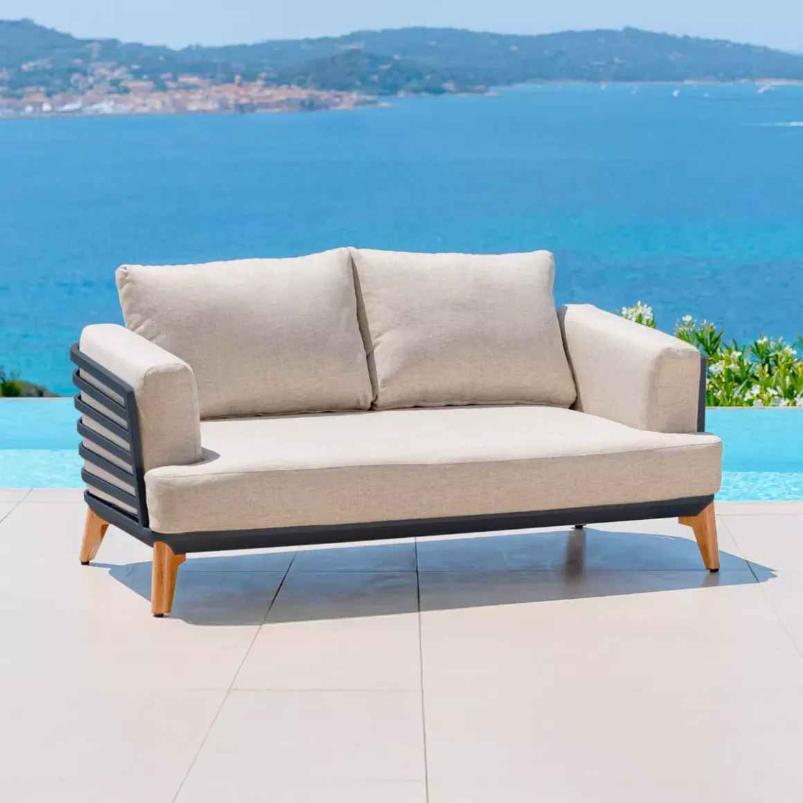Salotto da giardino alluminio 5 posti 4 pezzi Monte Carlo Grigio antracite e tortora