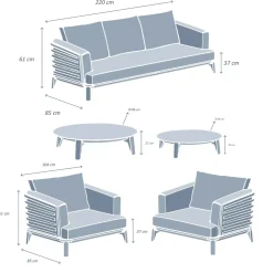 Salotto da giardino alluminio 5 posti 5 pezzi Monte Carlo Bianco e grigio chiaro